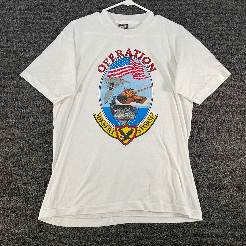 Screen Stars Best T-Shirt Mens Large White Good 1991 Operation Desert Storm VTG